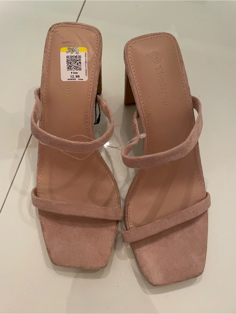 The Drop Women's Pink Suede Square-Toe Strap Heels